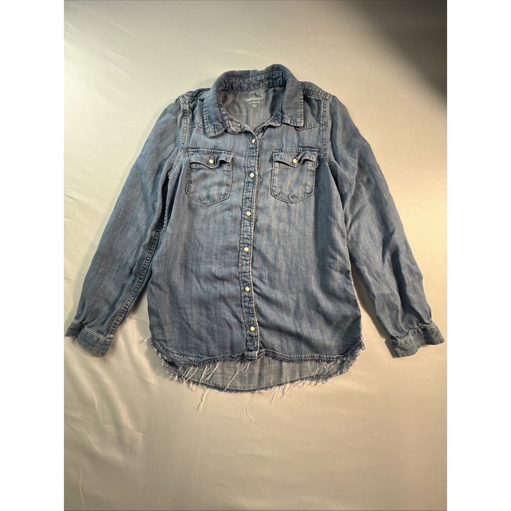 Gap Kids Denim Western Snap Button Shirt XL Distressed Shirt Tail